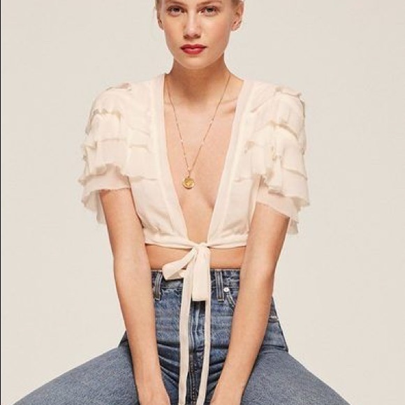 Reformation Rosedale Ruffle Top in Ivory Size Medium - Picture 3 of 7